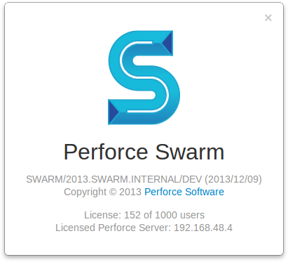 About Swarm dialog indicating licensed use