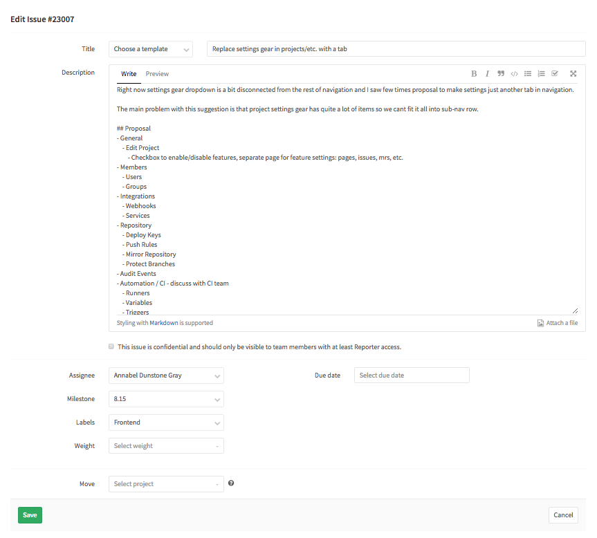 Edit issue form