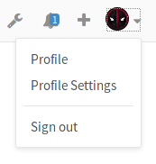 Profile settings dropdown