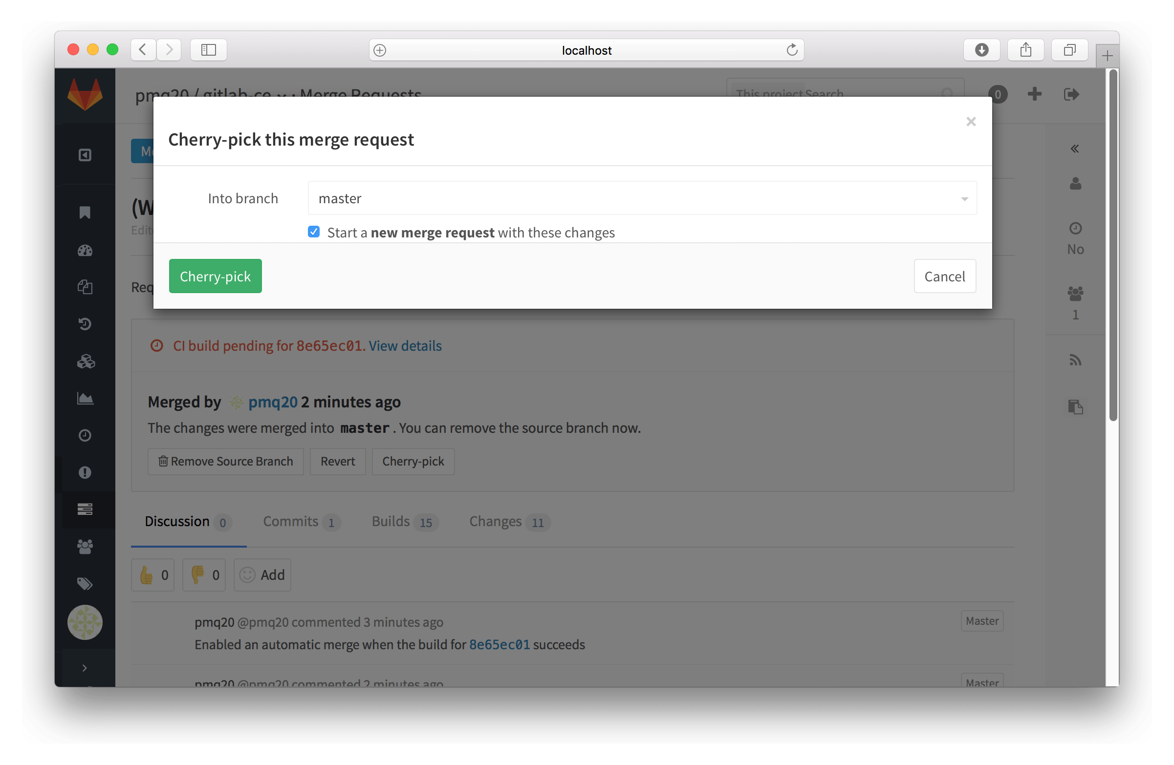 Cherry-pick Merge Request modal