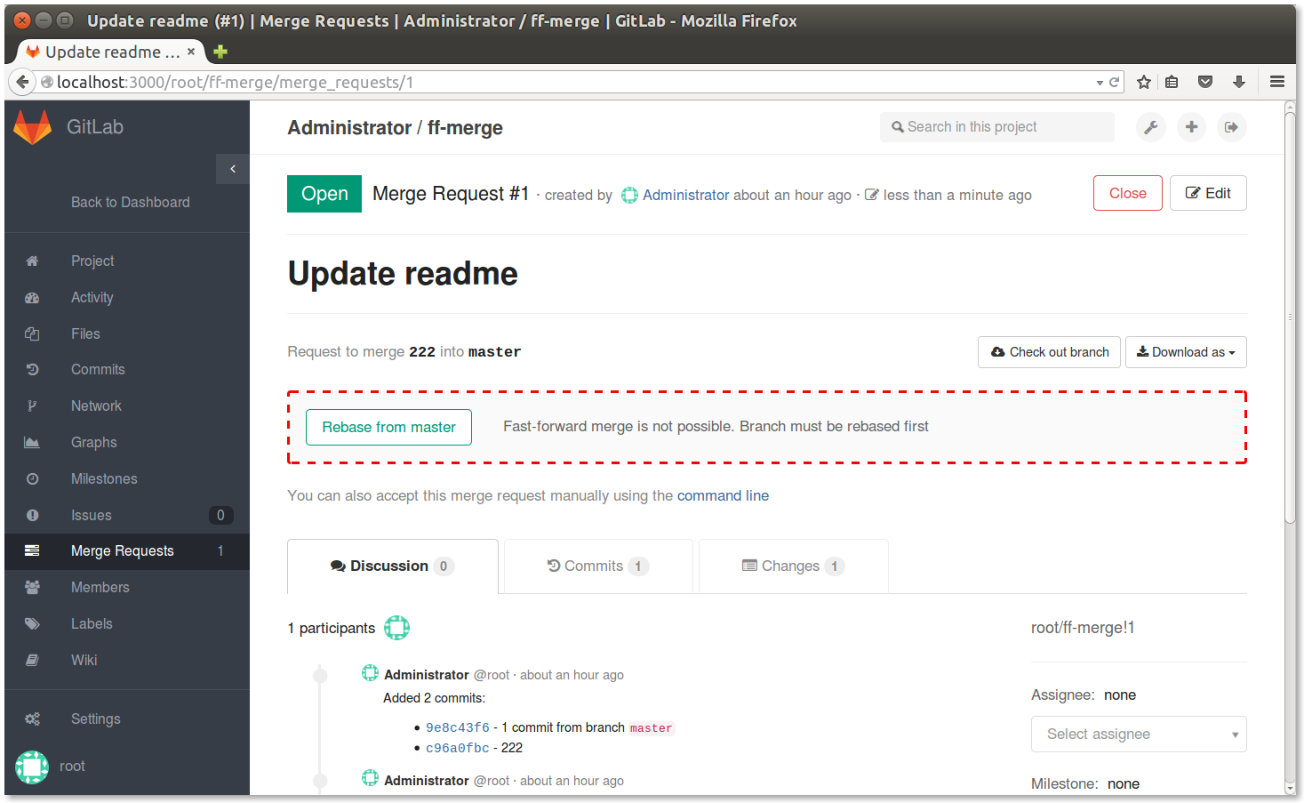 Rebase request widget