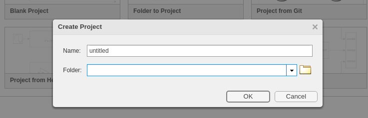Image of the Create project dialog
