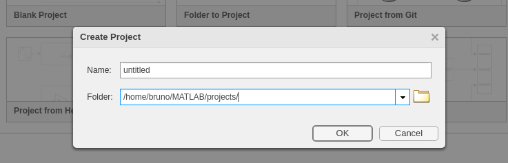 Image of the Create project dialog