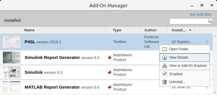 Image of the MATLAB Add-On Manager