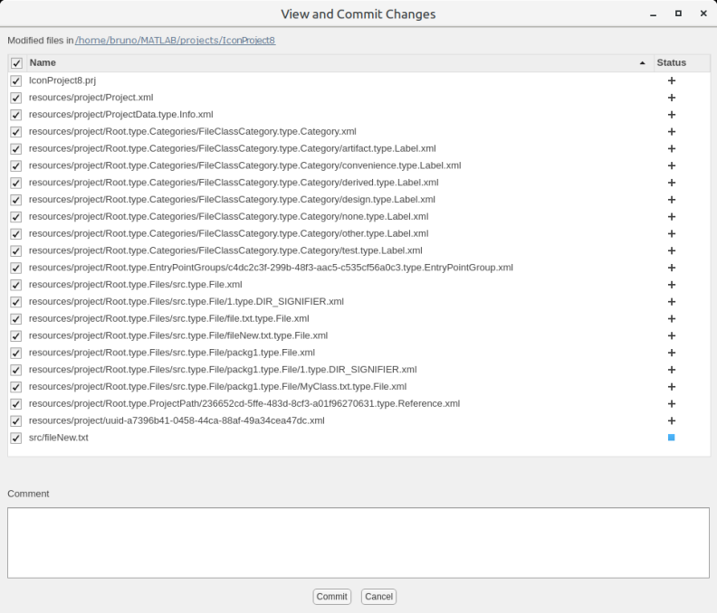 Image of the Simulink Commit file dialog