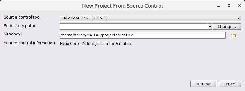 Image of the Simulink Project - Project Retriever dialog