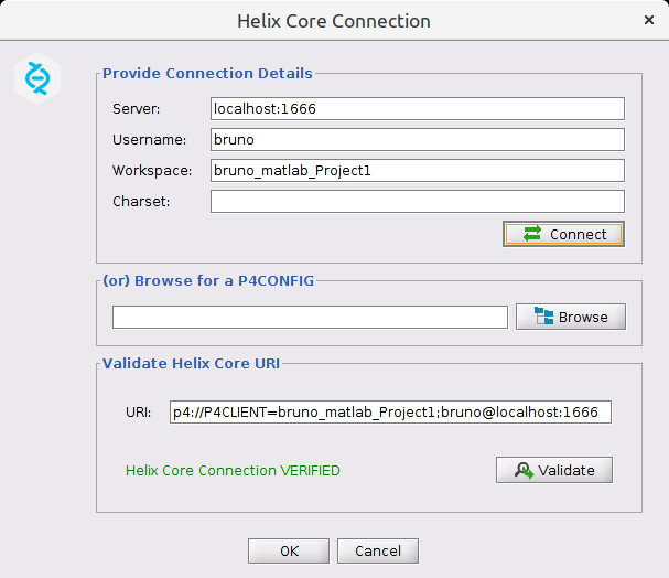 Image of the Perforce connection detail entry