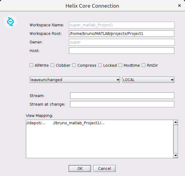 Image of the Perforce Connection workspace view mapping dialog