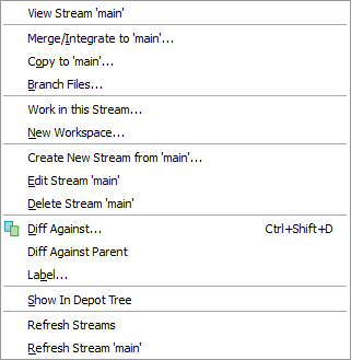 The streams options menu