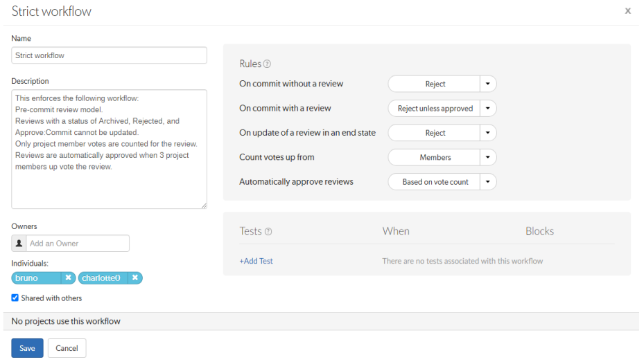 Example workflow settings page Image of an example workflow settings page