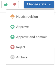 Image of the Review state drop-down menu for shelved files
