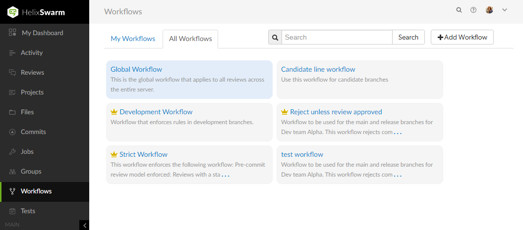 Image of the Workflows Page