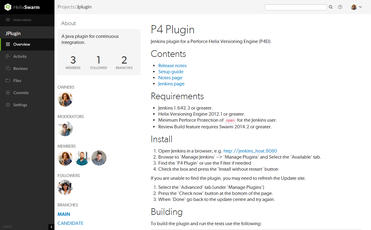Image of a Project Overview Page with Markdown