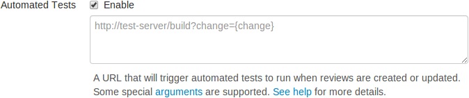 The Automated Tests configuration fields