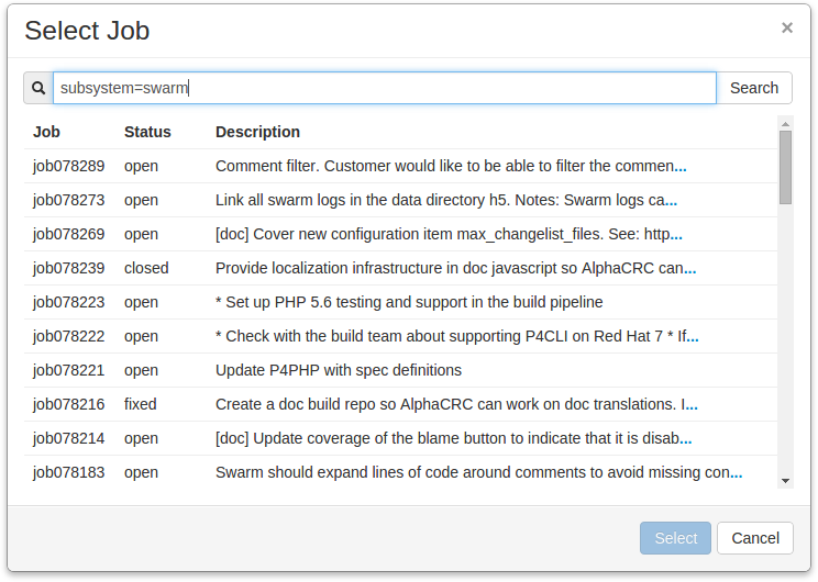 The Job Search dialog