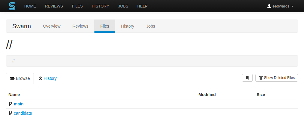 The initial files listing for a project.