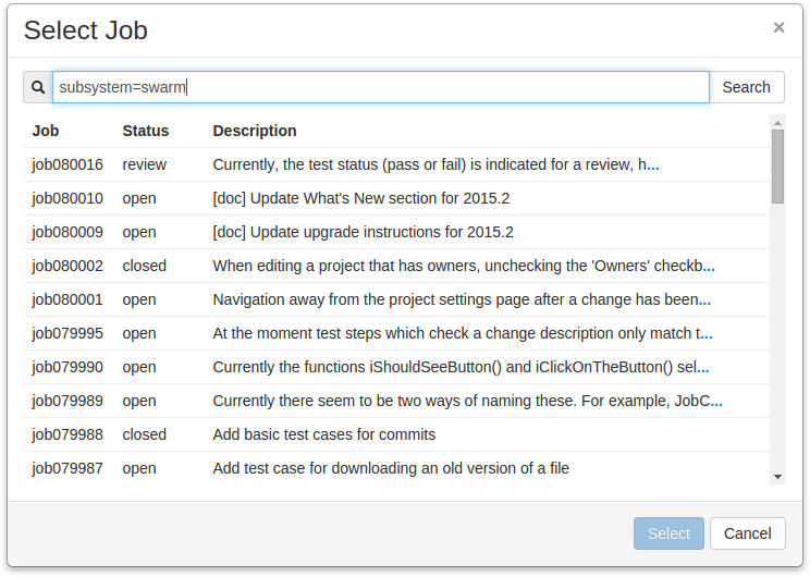 The Job Search dialog
