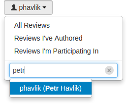 The "Users" dropdown, showing auto-complete in action.
