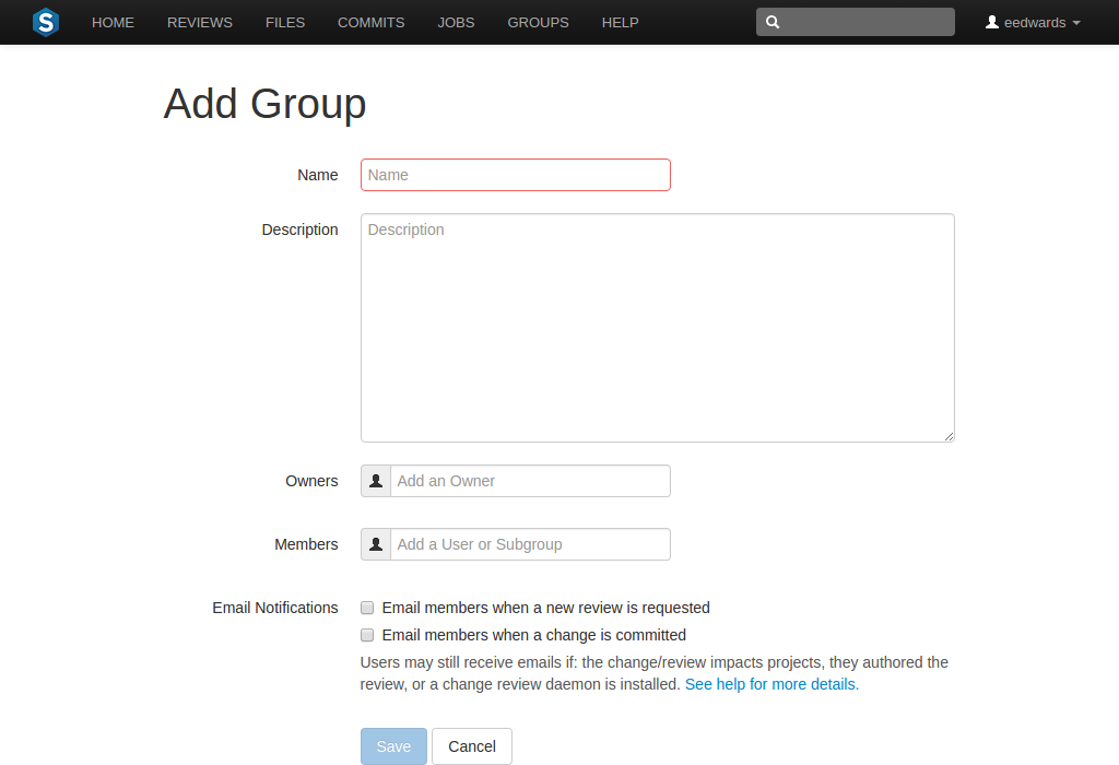The Add Group page