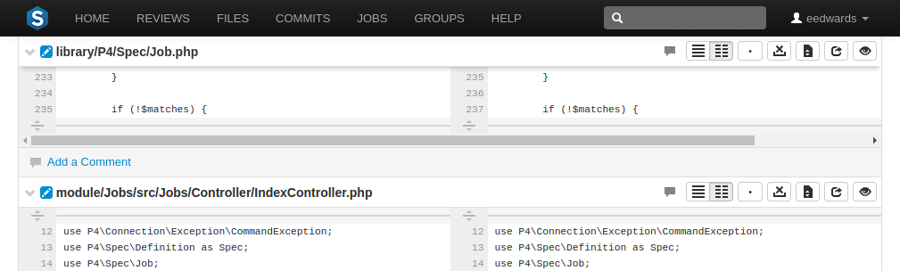 The per-file toolbars stay in view as you scroll