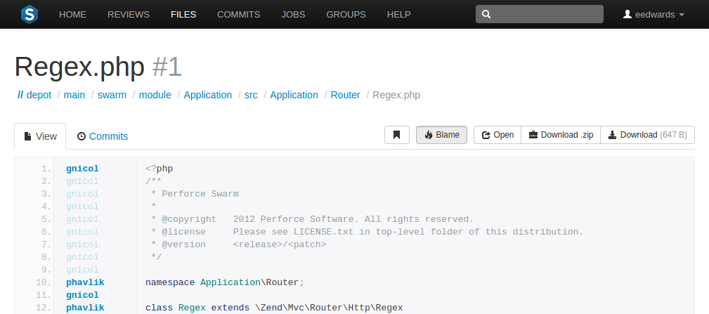 A displayed text file with blame