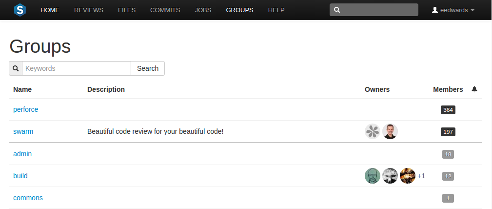 The Groups page