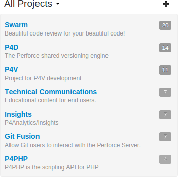 The All Projects panel