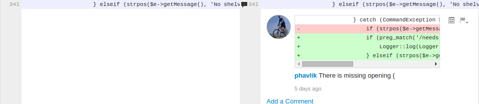 Side-by-Side Diff with a comment displayed