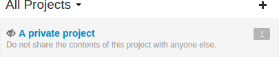 A private project in the Projects panel