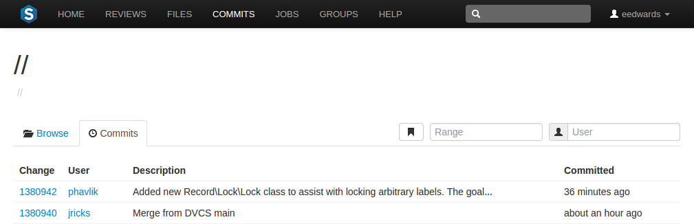 The Commits page