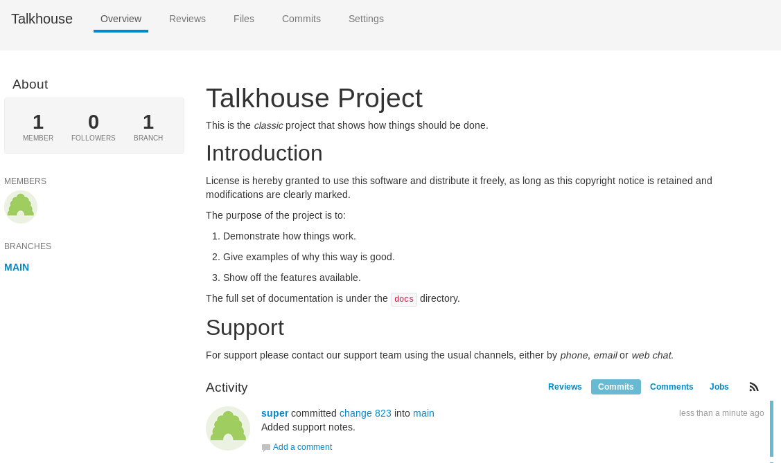 Example project README with markdown