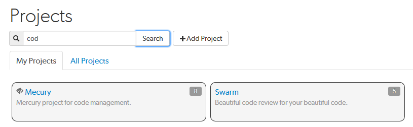 Image of a Project Name and Description Search