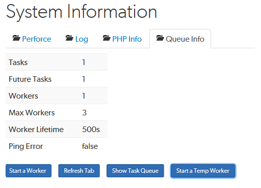System Information, Queue Info tab Image of the Queue Info tab
