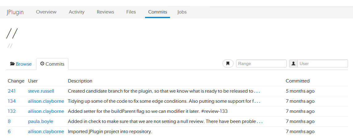 Project Commits tab Project Commits tab image
