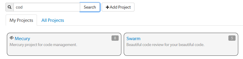 Image of a Project Name and Description Search