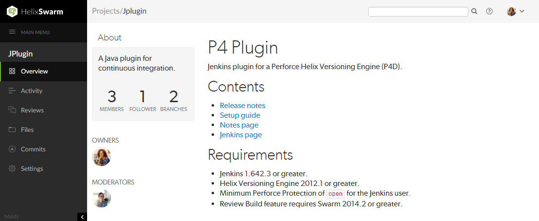 Image of Project menu overview page