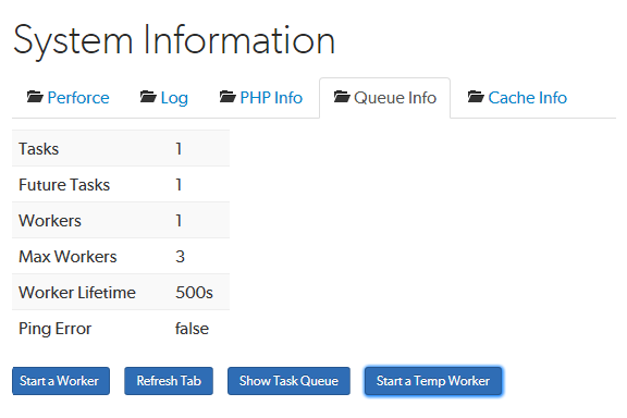 System Information, Queue Info tab Image of the Queue Info tab