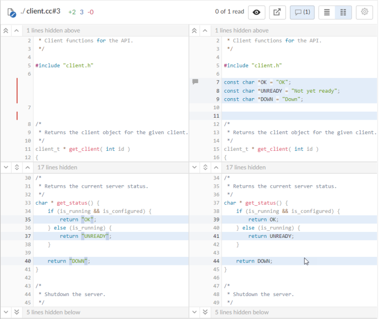 Image of a Swarm review side-by-side diff