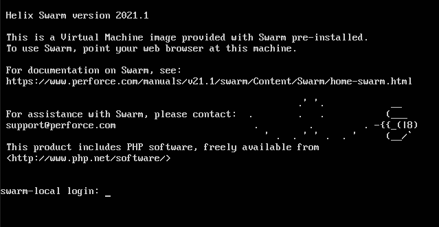 Image of the Swarm VM Welcome Screen