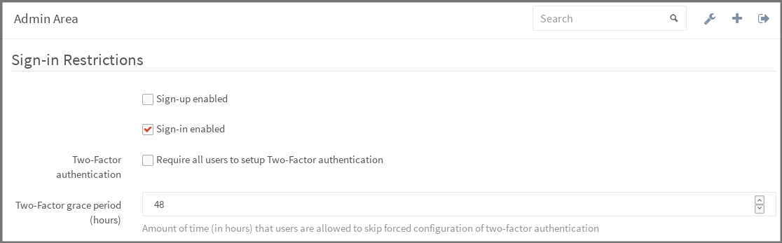 Two factor authentication admin settings