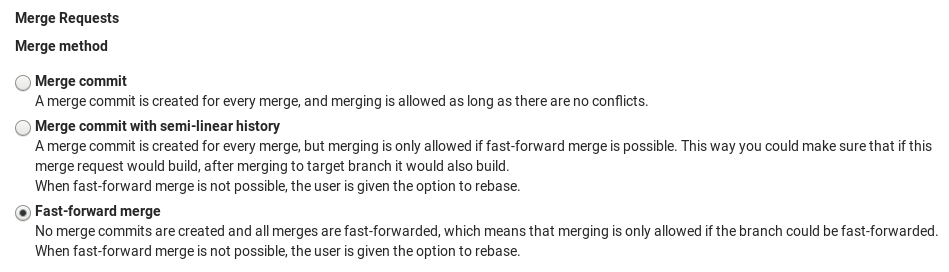 Fast forward merge in project settings