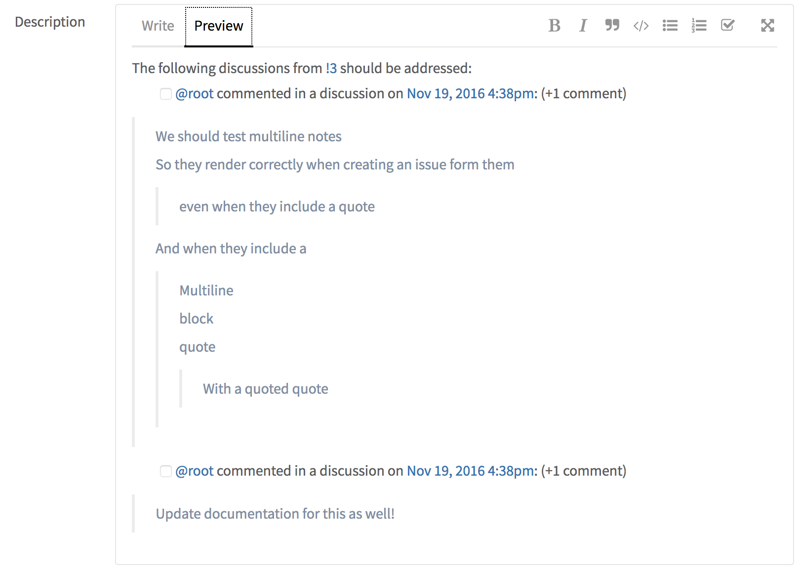 Issue mentioning discussions in a merge request