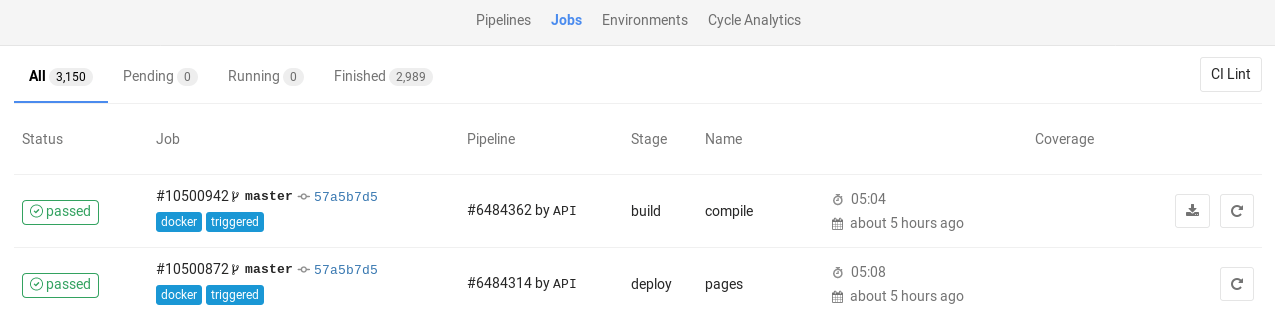 Job artifacts in Builds page