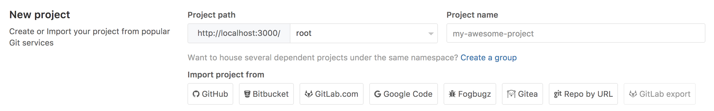New project page on GitLab