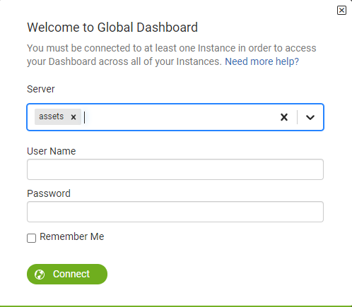 Image of the global dashboard log in dialog
