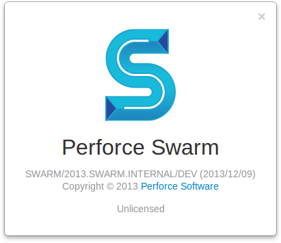 About Swarm dialog indicating unlicensed use