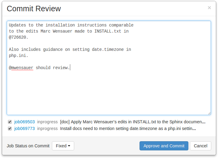 The Commit Review dialog