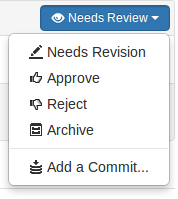 The review state drop-down menu for committed changes