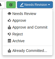 The review state drop-down menu for shelved files