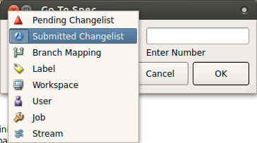 P4V "go to" dialog with "Submitted Changelist" selected